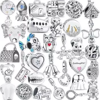 Новинка, серебро 925 пробы, белка, черепаха, слон, счастливый кот, простая модная бусина, подходящая для браслета-подвески, сделай сам, для женщин и девочек, оригинальные ювелирные изделия