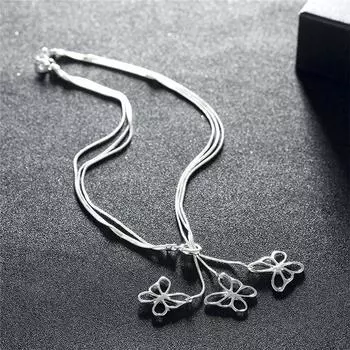 New 925 Sliver Three Butterfly Skeleton Snake Chain Necklace Fashion Jewelry For Women Trendy Wedding Engagement Birthday Gift