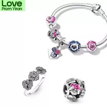 New 925 Sterling Silver Infinity Gloves Gem Pendant Flower Charm Bead Fit Original Fashion Bracelet Fashion Bangles Jewellr