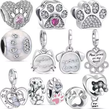 Новинка из стерлингового серебра 925 пробы, подвеска «Мой лучший друг», бусина с принтом лапы, милый щенок, подходит для оригинального браслета, изготовление женских украшений своими руками