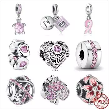 New 925 Sterling Silver Pink Sparkling Row Clip Charm Beads Fit Charms Bracelet DIY Women Jewelry Accessories