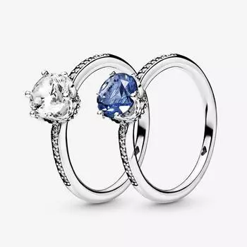 New 925 Sterling Silver Rings Blue And Clear Sparkling Crown Rings For Women Engagement Jewelry 9