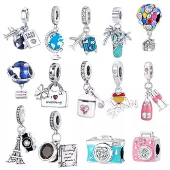 New 925 Sterling Silver Travel Charms Fit Original Bracelet Diy Charm Beads For Women Jewelry Making Gift