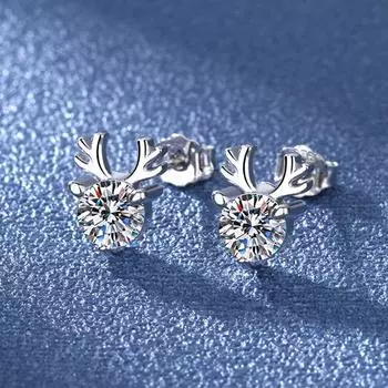 New 925 Sterling Silver Women Ear Studs Fashion Personality Deer Shape Earrings High Quality Zircon Jewelry Gift