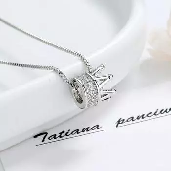 New 925 Sterling Silver Women Necklace Pendant Fashion Crown Micro-inlaid Zircon Princess Clavicle Chain Jewelry Gift
