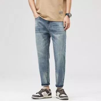 New 9-point Jeans Micro-cone Hong Kong Style Narrow Version American Thin Cotton Elastic Nine-point Men s Pants 28