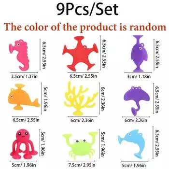 New 9pcs Suction Sticky Cup Kids Education Soft Building Blocks Versatile Ocean Animal Puppet Bath Sensory Toy for baby gift