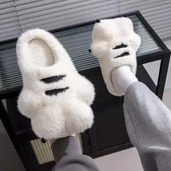 New adorable tiger paw slippers men s winter furry booties indoor outdoor pull on shoes man warm ankle boot slipper animal claw 36-37