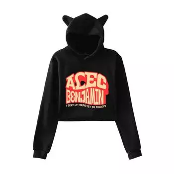 New Alec Benjamin Pullover Girls Casual Cat Cropped Hoodies Female Long Sleeve Sweatshirts Crop Top Women s Hoodie Sexy Tops XS белый