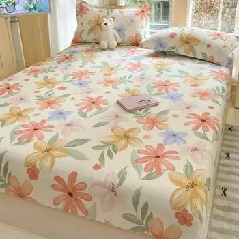 New All-cotton Bed Hat Printed Mattress Cover Skin Friendly Soft and Comfortable Sheet Cover with Elastic Student Bedding 90x200 90x200x28cm 1pcs