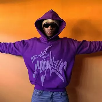 New American Ins Autumn and Winter Letters Loose Casual Sweatshirt 2024 Street Wear Trend Hooded Pullover Sweatshirt S чёрный