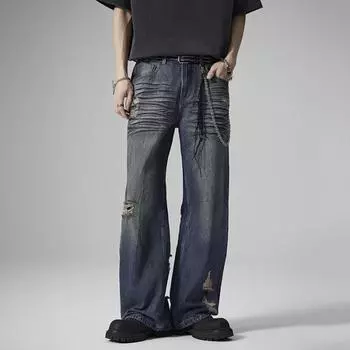 New American Retro High Street Jeans Men s Wear Loose Wash Straight Pants S