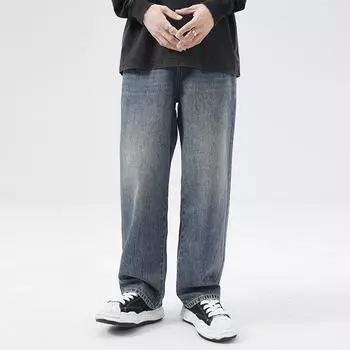 New American Retro High Street Straight-tight Casual Loose Straight-tight Invisible Rear Bag Jeans S синий