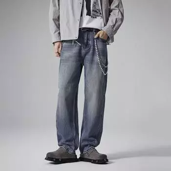 New American Retro Jeans Men s Spring and Summer Drooping Simple Wide-leg Pants S