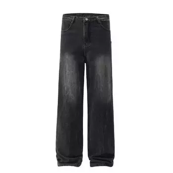 New American Retro Jeans, Old Straight-leg Men and Women s Fashion Trousers M чёрный