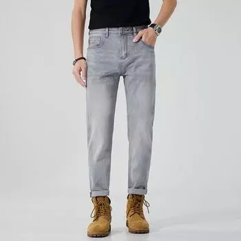 New American Spring and Summer Spring and Summer Elastic Slim Small Straight Jeans Business Gray Pants 28