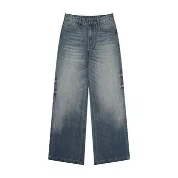 New American-style Washable Gradient Jeans for Men and Women Loose Straight Trousers S