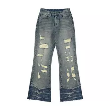 New American Water Rippled Ripped Jeans Straight-tight High Street Trousers S