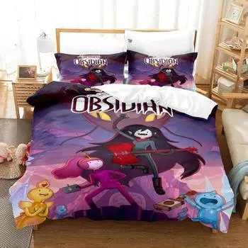 New Anime Adventure Time Bedding Set Duvet Cover Comforter Bed Set Quilt Cover Pillowcase King Queen Twin Size Boys Girl Adult EU single(135x200cm)