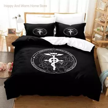 New Anime Alchemist Bedding Set Single Twin Full Queen King Size Bed Set Aldult Boys Bedroom Duvetcover Sets Anime Bed Sheet Set EU single(135x200cm)