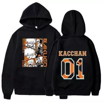 New Anime Bakugou Katsuki Print Hoodie XS серый