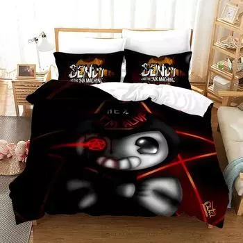 New Anime Bendy & Ink Machin Bedding Set Single Twin Full Queen King Size Bed Set Adult Kid Bedroom Duvetcover Set Home Textile EU Twin 135x200cm