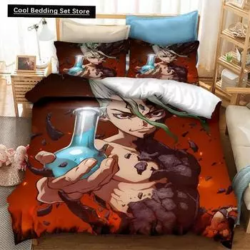 New Anime Dr.STONE 3D Print Bedding Set Duvet Covers Pillowcases 2/3 Piece Comforter Bedding Sets Bedclothes Duvet cover Sets EU single(135x200cm)