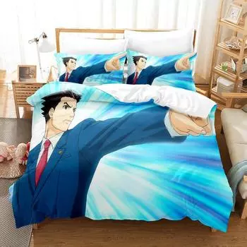 New Anime Gyakuten Saiban Bedding Set Single Twin Full Queen King Size Bed Set Adult Kid Bedroom Duvet cover Sets Home Textiles EU Twin 135x200cm