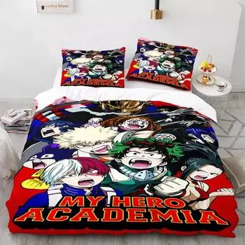 New Anime My Hero Academy Bedding Set Anime Characters Duvet Cover Set 3D Quilt Bed Set Queen King Size Boys Home Textile EU single(135x200cm)