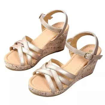New Ankle Strap Wedge Heel Sandals for Women 2025 Strappy Thick Platform Sandalias Woman Summer Buckle Gladiator Shoes Ladies 35 золотой