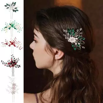 New antique-style updo hairpins, high-end bridal wedding headwear, handmade colored crystal hairpins with pins for women
