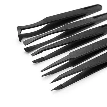 New Arrival 5pcs/set Portable Black Straight Bend Anti-static Plastic Tweezer Heat Resistant Repair Tool 1set