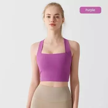 New Arrival Antibacterial Yoga Vest with Cushion Cross Exercise Intimates Women s Fitness Training Vest Outwear Quick-Drying Yoga Clothes Purple S(80-98)