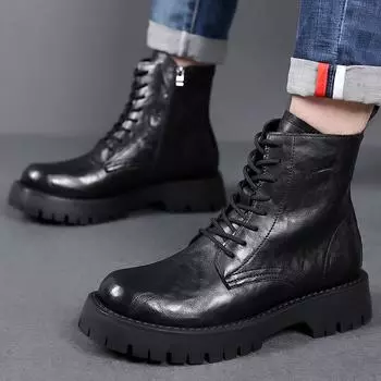 New Arrival Autumn Early Winter Boots Men Platform Shoes Cool Young Men Boots Fashion Street Male Footwear Single Ankle Boots 38 чёрный
