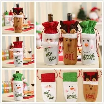 Новое поступление мультфильм Санта лось снеговик бутылка вина чехол сумка рождественский ужин рождественский стол декор C 1