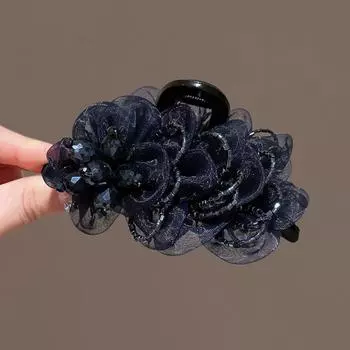 New Arrival Chiffon Flower Hair Claw Clip for Women, Luxury Sensation Occipital Bun Shark Clip