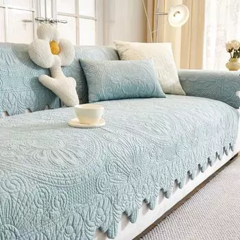 New Arrival Cotton Sofa Cushion All Year Round General Fabrics Non-Slip Cushion Pure Cotton Simple and High-End Leather Sofa Cover Cover Cloth HP blooming rich-light blue 70*70cm