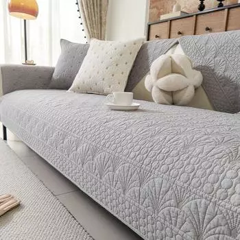 New Arrival Cotton Sofa Cushion All Year Round Neutral Pure Cotton Non-Slip Cushion Simple and Modern Fabric Craft Leather Sofa Cover Cover Towel Scallop Non Slip-Grey 70*70cm