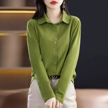 New Arrival Export Spring & Fall Double-Sided Dralon Shirt Women s Clothing Fall and Winter Thickened, Sanded Fabric Heattech Bottoming Cardigan Mercerized cotton oil fruit Green L