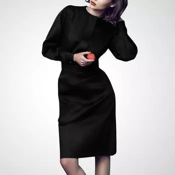 New Arrival Fashion Fashion Slimming Long Sleeves Elegant Dress Black (6044) XL
