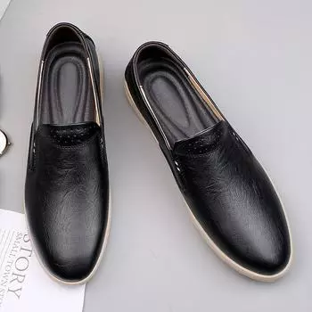 New Arrival Genuine Leather Men s Loafers Low Top Leather Casual Shoes Lightweight Mens Boat Shoes New Design Leisure Men Flats 38 чёрный