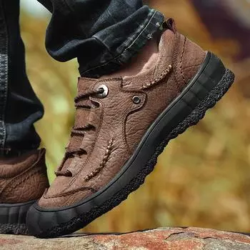 New Arrival Genuine Leather Mens Casual Shoes Fashion Non-Slip Sneakers Breathable Soft Hiking Flats Leisure Walk Driving Shoes 38 чёрный