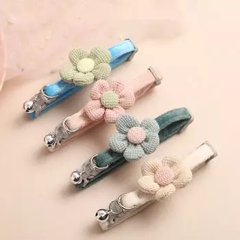 New Arrival Girl Puppy Cute Flower Bell Grid Floral Necklace Cat Collar белый