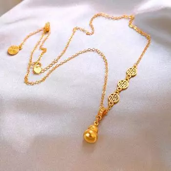 New Arrival Gold Fu Character Calabash Pendent Necklace New Chinese Style Retro Affordable Luxury Fancy Clavicle Chain Elegant Necklace Gold M