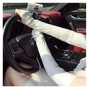 New Arrival Ice Silk Ice Sleeve Female Summer Sunscreen Arm Sleeves Female Oversleeve UV-Proof Cool Driving Long Sleeve and Short Sleeve Thread White