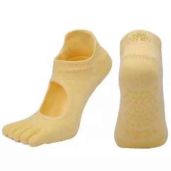 [New Arrival in 25] Professional Yoga Socks Toe Socks Women s Non Slip Combed Cotton Dance Pilates Open Back Room Socks 2303 yellow