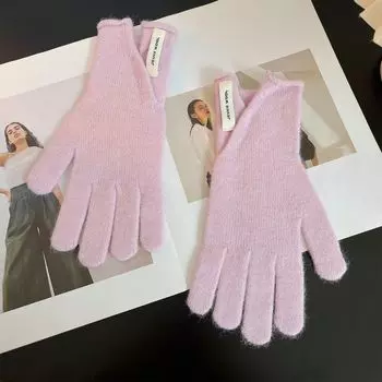 New Arrival K-style Cute Style Heattech Finger Gloves Autumn and Winter Outdoor Cycling Windproof Easiest for Match Touch Screen Hand Guard Women Pink Split-F99 Gloves