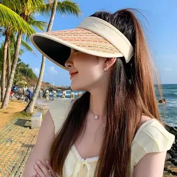New Arrival K-style Summer Straw UV Foldable Air Top Sun Protection Sun Hat Female UV Protection Wide Brim Sun Hat Straw Vacant Top Sunhat-khaki Adjustable