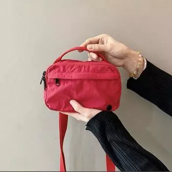 New Arrival Macaron Color Nylon Small Square Bag Waterproof Light Canvas Bag Casual Easiest for Match Shoulder Messenger Phone Bag Red