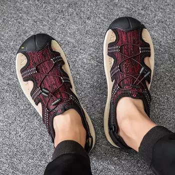 New Arrival Man Lightweight Walking Footwear Men s Shoes Comfortable Men s Knit Casual Beach Shoes Non-Slip Outdoor Male Sandals 38